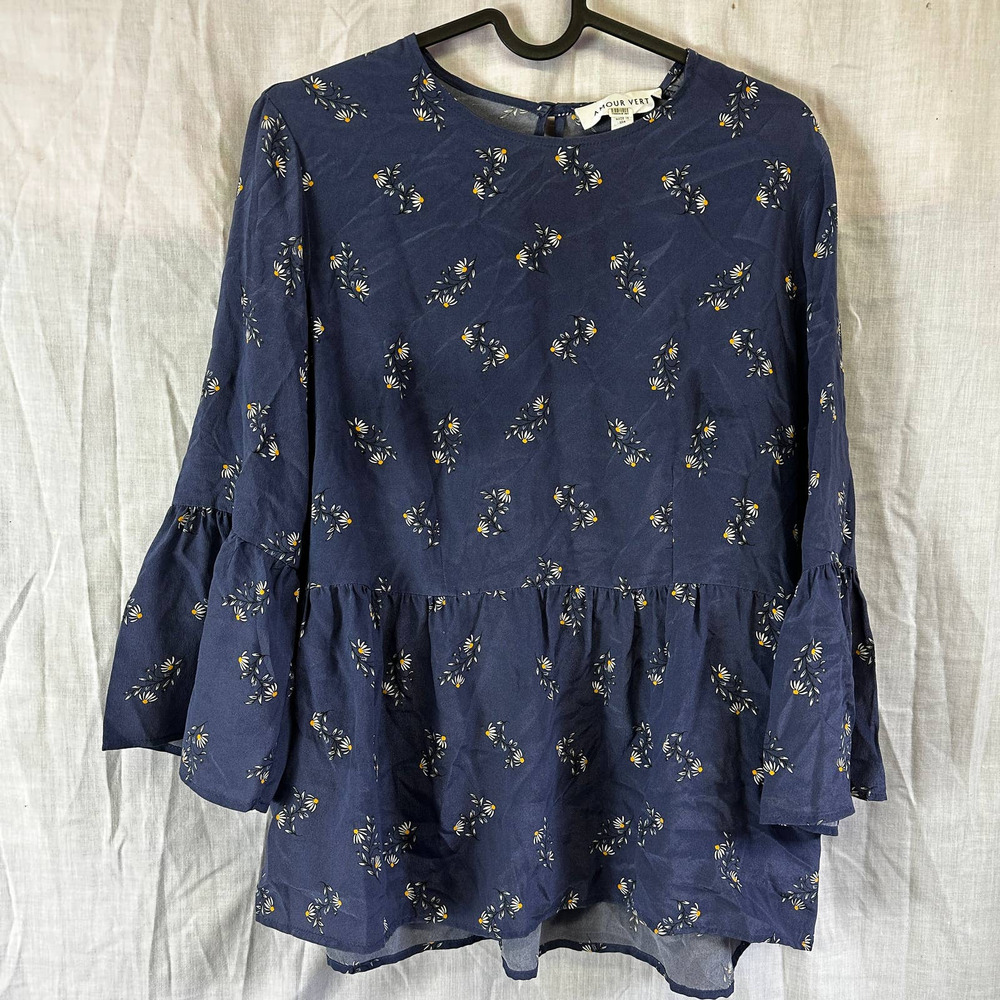 AMOUR VERT Women Blue Puff Sleeve Blouse Size XS
